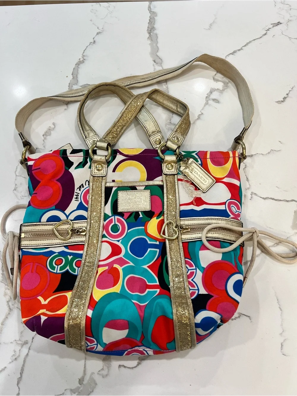 Coach Rare Poppy Pop C Glam Spotlight Colorful Signature Shoulder Handbag Tote